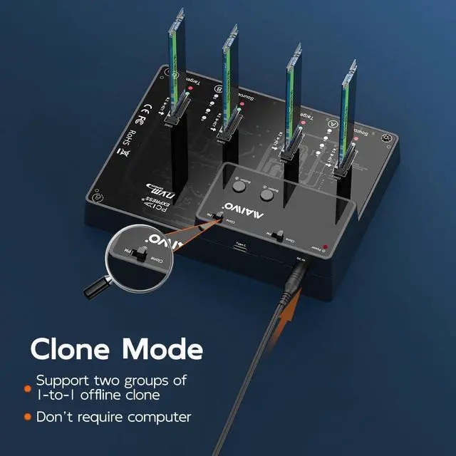 Alt view image 4 of 7 - M.2 NVMe SSD Cloner Duplicator, USB 3.1 GEN2 10Gbps Speed, 8TB Capacity, Support Two Group 1:1 Clone, M.2 PCIE NVMe 4 Bay Docking Station