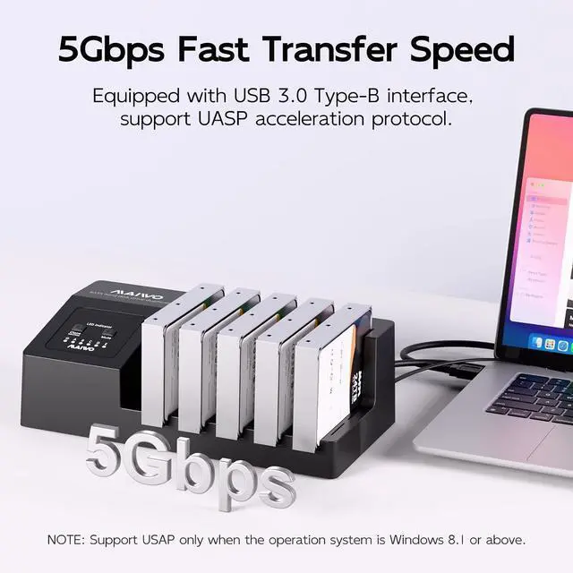 Alt view image 2 of 7 - USB 3.0 to SATA I/II/III Hard Drive Cloner Docking Station for 2.5 3.5 Inch SATA HDD SSD, 5 Bay External Hard Drive Duplicator Reader with UASP, 120TB Capacity, Tool Free