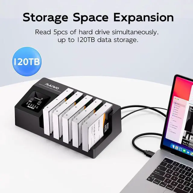 Alt view image 4 of 7 - USB 3.0 to SATA I/II/III Hard Drive Cloner Docking Station for 2.5 3.5 Inch SATA HDD SSD, 5 Bay External Hard Drive Duplicator Reader with UASP, 120TB Capacity, Tool Free