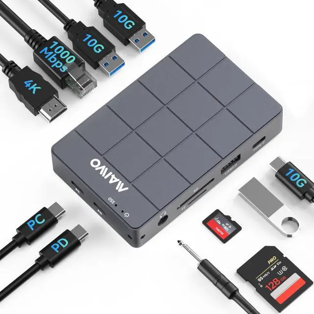 Main image of USB-C Hub with M.2 SSD Enclosure, 11-in-1 Laptop Docking Station with 4K@60Hz, 100W PD, 1000Mbps Ethernet, SD/TF Card Slot, 10Gbps M.2 NVMe/SATA Slot, USB X4
