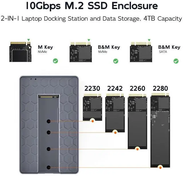 Alt view image 3 of 7 - USB-C Hub with M.2 SSD Enclosure, 11-in-1 Laptop Docking Station with 4K@60Hz, 100W PD, 1000Mbps Ethernet, SD/TF Card Slot, 10Gbps M.2 NVMe/SATA Slot, USB X4