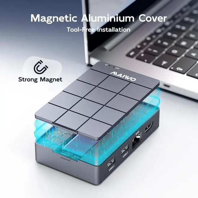Alt view image 5 of 7 - USB-C Hub with M.2 SSD Enclosure, 11-in-1 Laptop Docking Station with 4K@60Hz, 100W PD, 1000Mbps Ethernet, SD/TF Card Slot, 10Gbps M.2 NVMe/SATA Slot, USB X4