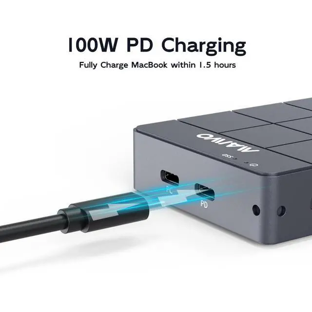 Alt view image 7 of 7 - USB-C Hub with M.2 SSD Enclosure, 11-in-1 Laptop Docking Station with 4K@60Hz, 100W PD, 1000Mbps Ethernet, SD/TF Card Slot, 10Gbps M.2 NVMe/SATA Slot, USB X4
