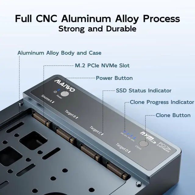 Alt view image 6 of 7 - 4 Bay NVMe Cloner Enclosure USB4 40Gbps, M.2 PCIe NVMe SSD Reader Duplicator 1-to-3 Clone with Cooling Fan, Compatible with Thunderbolt4/3 USB4/3.2/3.1/3.0