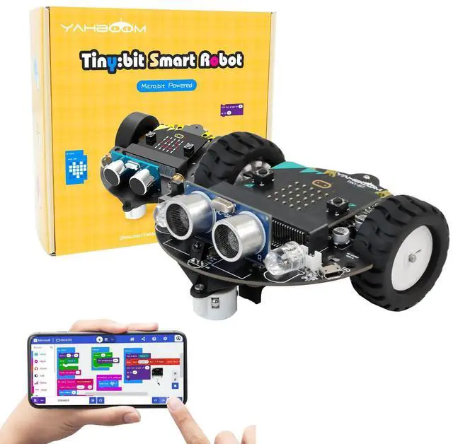 Main image of Microbit V2 Robot Intelligent Obstacle Avoidance Follow Makecode Graphical Programming Python Programmingwith Microbit V2 Pre-Assembled Battery Pack