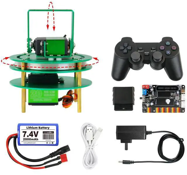 Main image of 2-DOF Servo Pan-Tilt Kit for DIY Robot, Electric Platform with Metal Servo, Accessories for Camera or Robot Arms Bracket (2DOF Metal servo with Control Board and Handle)