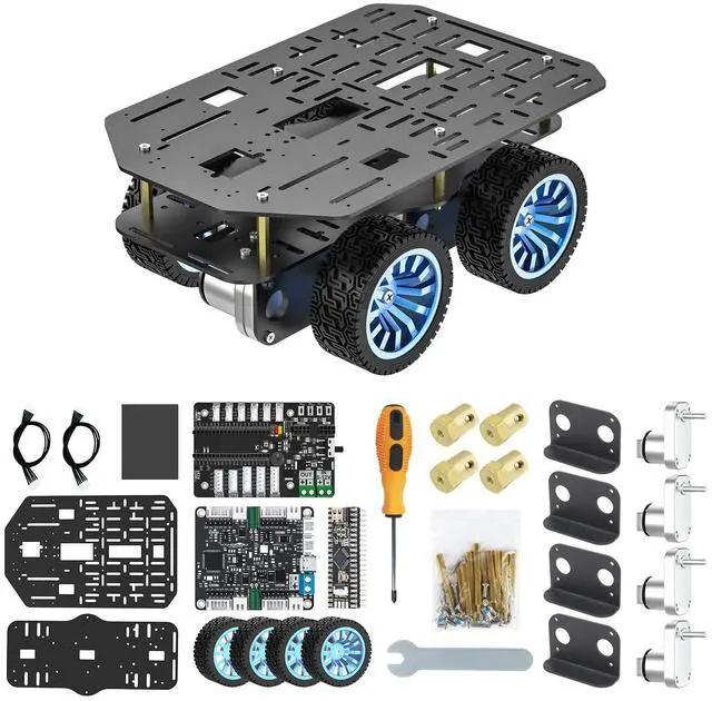 Main image of 4WD Smart Chassis Car Kit with Aluminum Alloy Chassis,520 Encoder Motor,65mm Wheels,Robotic Moving Platform (Black, Unassembled) (Without Battery)