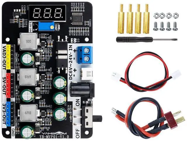 Main image of Adjustable Voltage Regulator Module DC-DC Power Supply 3.3V/5V Fixed & 1.2V-24V Adjustable Output, MP2491C with Digital Display & Protection for Smart Car Robot (Module + T-Plug Cable)