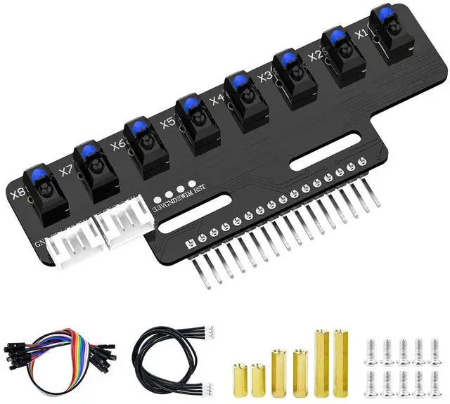 Main image of 8-Channel Line Patrol Module Sensor 10 Pin,GPIO/IIC/USART,Suitable for RaspberryPi/STM32/UNO/Electronic Projects (8-Channel Module+PH2.0+Dupont Line+Copper Column)