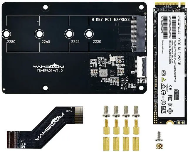Main image of M.2 NVMe to PCIe Adapter M.2 HAT+ for Raspberry Pi5 Support M.2 NVMe SSD 2230 2242 2260 2280 Support Install Pi5 Heatsink with 256GB M.2 SSD Nvme (PCIe Adapter+256GB SSD)