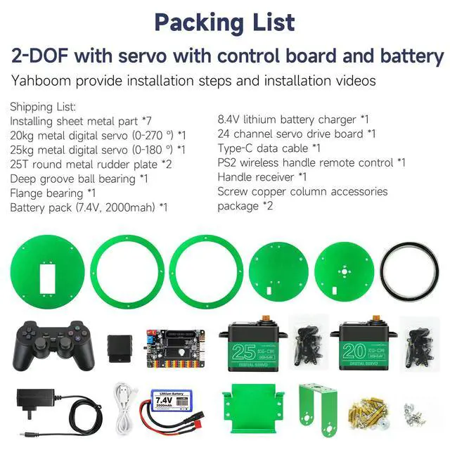Alt view image 2 of 7 - 2-DOF Servo Pan-Tilt Kit for DIY Robot, Electric Platform with Metal Servo, Accessories for Camera or Robot Arms Bracket (2DOF Metal servo with Control Board and Handle)