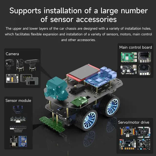 Alt view image 4 of 7 - 4WD Smart Chassis Car Kit with Aluminum Alloy Chassis,520 Encoder Motor,65mm Wheels,Robotic Moving Platform (Black, Unassembled) (Without Battery)
