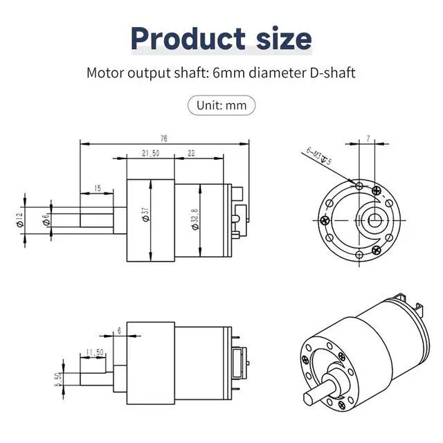 Alt view image 6 of 6 - DC Motors 12V 7.4V High Torque Electric Geared Motor for DIY Toys Science Experiments (520 Motor 205RPM)