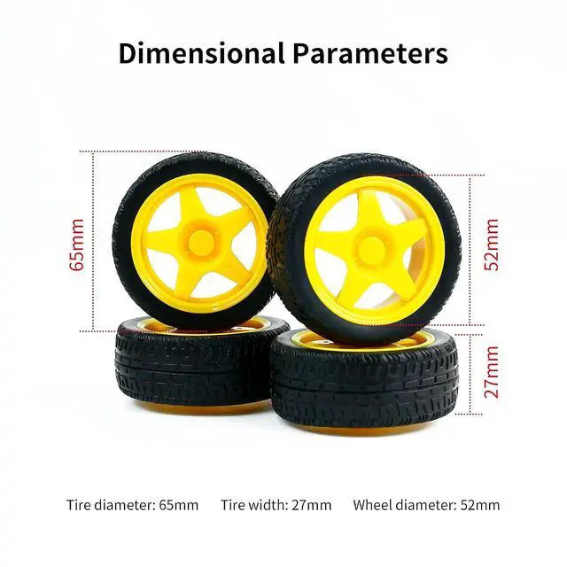Alt view image 6 of 7 - Tire Wheel 4pcs Rubber Tyres 2.6in Tyres Model Gear Parts with Convex Wheel Hub for Programmable Smart RC Robot Car