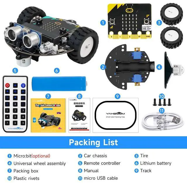 Alt view image 2 of 7 - Microbit V2 Robot Intelligent Obstacle Avoidance Follow Makecode Graphical Programming Python Programmingwith Microbit V2 Pre-Assembled Battery Pack