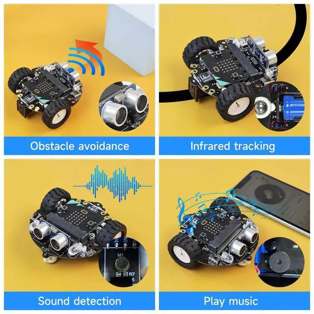 Alt view image 3 of 7 - Microbit V2 Robot Intelligent Obstacle Avoidance Follow Makecode Graphical Programming Python Programmingwith Microbit V2 Pre-Assembled Battery Pack