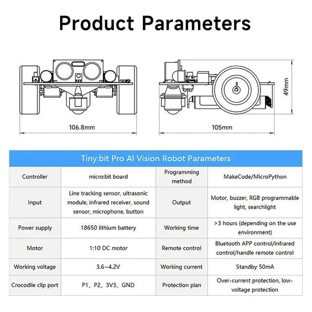 Alt view image 6 of 7 - Microbit V2 Robot Intelligent Obstacle Avoidance Follow Makecode Graphical Programming Python Programmingwith Microbit V2 Pre-Assembled Battery Pack