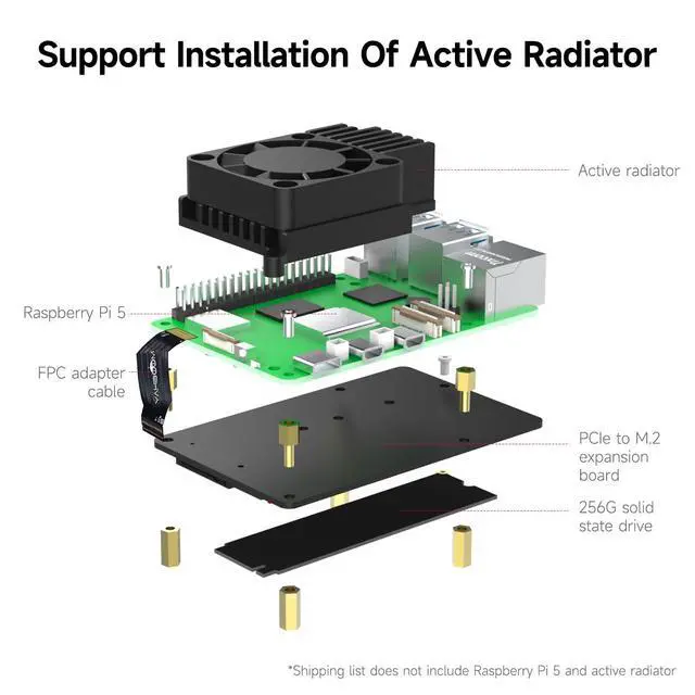 Alt view image 3 of 7 - M.2 NVMe to PCIe Adapter M.2 HAT+ for Raspberry Pi5 Support M.2 NVMe SSD 2230 2242 2260 2280 Support Install Pi5 Heatsink with 256GB M.2 SSD Nvme (PCIe Adapter+256GB SSD)