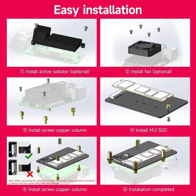 Alt view image 7 of 7 - M.2 NVMe to PCIe Adapter M.2 HAT+ for Raspberry Pi5 Support M.2 NVMe SSD 2230 2242 2260 2280 Support Install Pi5 Heatsink with 256GB M.2 SSD Nvme (PCIe Adapter+256GB SSD)