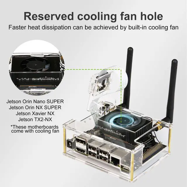 Alt view image 5 of 7 - Jetson Orin Super/Xavier NX Case Acrylic Protective Case Strong and Transparent Precise Hole Design (Without Antenna)