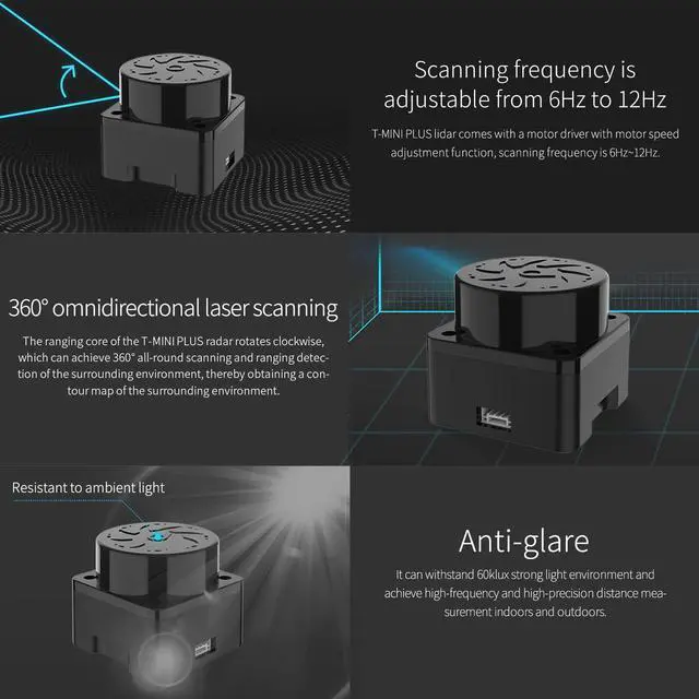 Alt view image 2 of 7 - Lidar Range Sensor Supports 360 ° Scanning Detection, Compatible with ROS 1/2,Raspberry Pi,Jetson/RDK Series Robots to Realize Lidar Mapping Navigation 12M