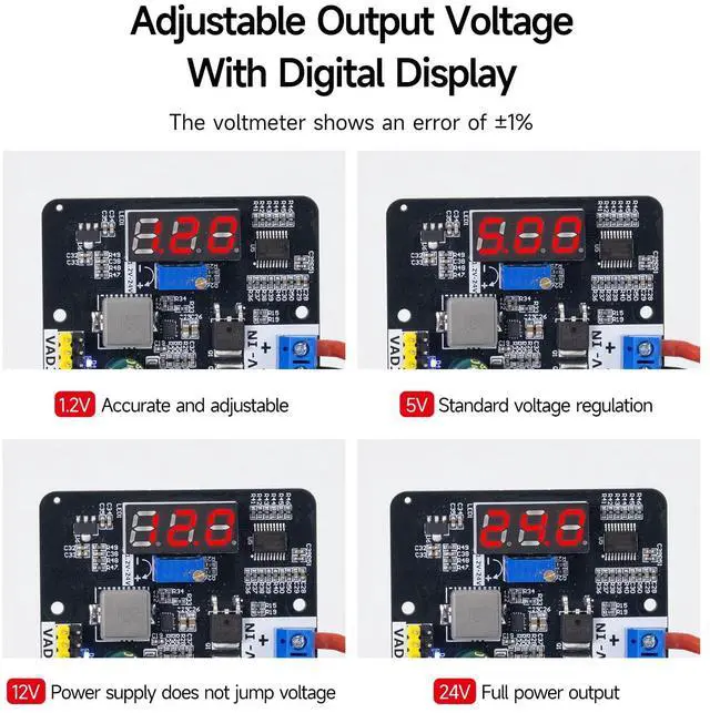 Alt view image 3 of 7 - Adjustable Voltage Regulator Module DC-DC Power Supply 3.3V/5V Fixed & 1.2V-24V Adjustable Output, MP2491C with Digital Display & Protection for Smart Car Robot (Module + T-Plug Cable)