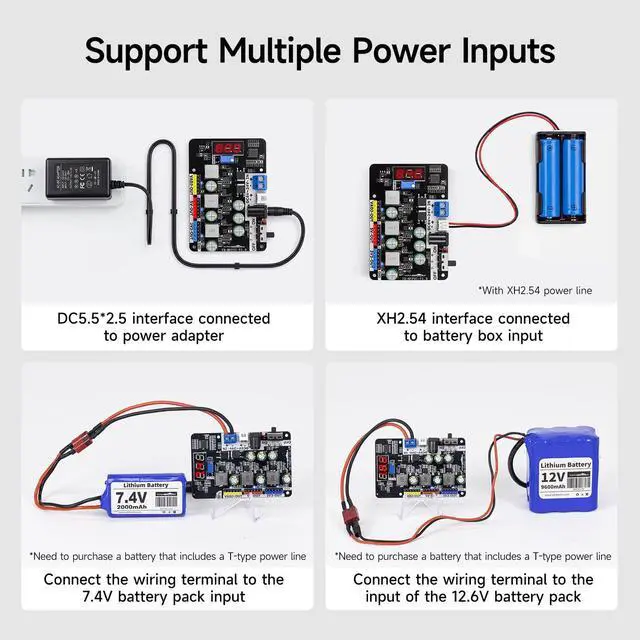 Alt view image 4 of 7 - Adjustable Voltage Regulator Module DC-DC Power Supply 3.3V/5V Fixed & 1.2V-24V Adjustable Output, MP2491C with Digital Display & Protection for Smart Car Robot (Module + T-Plug Cable)