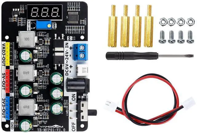 Main image of Adjustable Voltage Regulator Module DC-DC Power Supply 3.3V/5V Fixed & 1.2V-24V Adjustable Output, MP2491C with Digital Display & Protection for Smart Car Robot (Module)