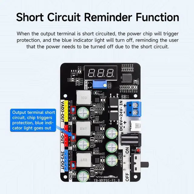 Alt view image 6 of 7 - Adjustable Voltage Regulator Module DC-DC Power Supply 3.3V/5V Fixed & 1.2V-24V Adjustable Output, MP2491C with Digital Display & Protection for Smart Car Robot (Module + T-Plug Cable)