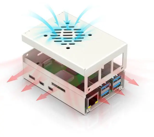 Main image of Case for Raspberry Pi 5 Black White Metal Cooling Protective Case with Speed-Adjustable Fan Anti-Collision (White)