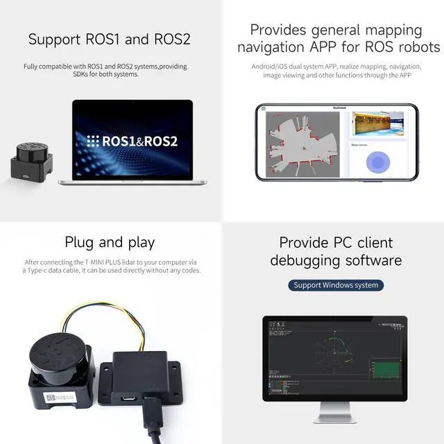 Alt view image 5 of 7 - Lidar Range Sensor Supports 360 ° Scanning Detection, Compatible with ROS 1/2,Raspberry Pi,Jetson/RDK Series Robots to Realize Lidar Mapping Navigation 12M