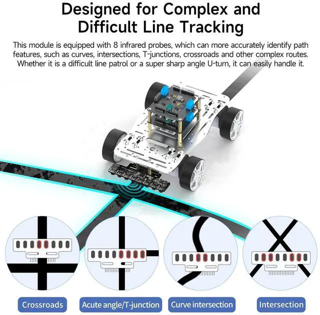 Alt view image 6 of 7 - 8-Channel Line Patrol Module Sensor 10 Pin,GPIO/IIC/USART,Suitable for RaspberryPi/STM32/UNO/Electronic Projects (8-Channel Module+PH2.0+Dupont Line+Copper Column)