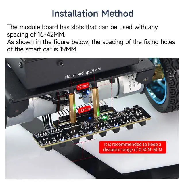 Alt view image 7 of 7 - 8-Channel Line Patrol Module Sensor 10 Pin,GPIO/IIC/USART,Suitable for RaspberryPi/STM32/UNO/Electronic Projects (8-Channel Module+PH2.0+Dupont Line+Copper Column)