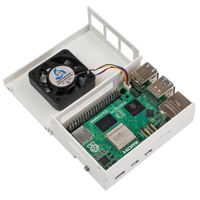 Alt view image 2 of 7 - Case for Raspberry Pi 5 Black White Metal Cooling Protective Case with Speed-Adjustable Fan Anti-Collision (White)