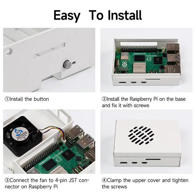 Alt view image 4 of 7 - Case for Raspberry Pi 5 Black White Metal Cooling Protective Case with Speed-Adjustable Fan Anti-Collision (White)