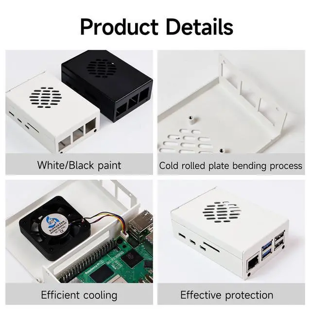 Alt view image 6 of 7 - Case for Raspberry Pi 5 Black White Metal Cooling Protective Case with Speed-Adjustable Fan Anti-Collision (White)