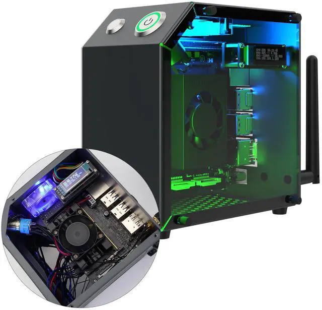 Main image of Jetson Case for Jetson Nano Orin Nano Orin NX Super Heat Metal Mini Protect Case with Cooling Fan Antenna RGB Light(OLED Needs Program Drive)