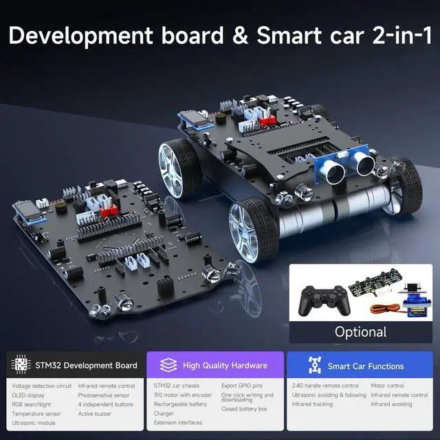 Alt view image 6 of 7 - Smart Car with Multifunctional Development 2in1 STM32F103ZET6 DIY Programming Electronics Project Ranging, Following, Line Patrol (Expansion Board)