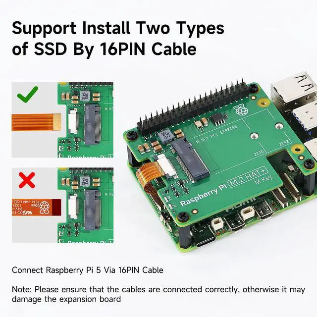 Alt view image 2 of 7 - Raspberry Pi5 M.2 HAT+ PCIE Expand Board Supports NVMe Protocol SSD, High-Speed Reading/Writing (Standard Kit)