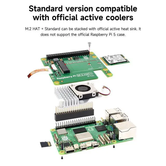 Alt view image 5 of 7 - Raspberry Pi5 M.2 HAT+ PCIE Expand Board Supports NVMe Protocol SSD, High-Speed Reading/Writing (Standard Kit)