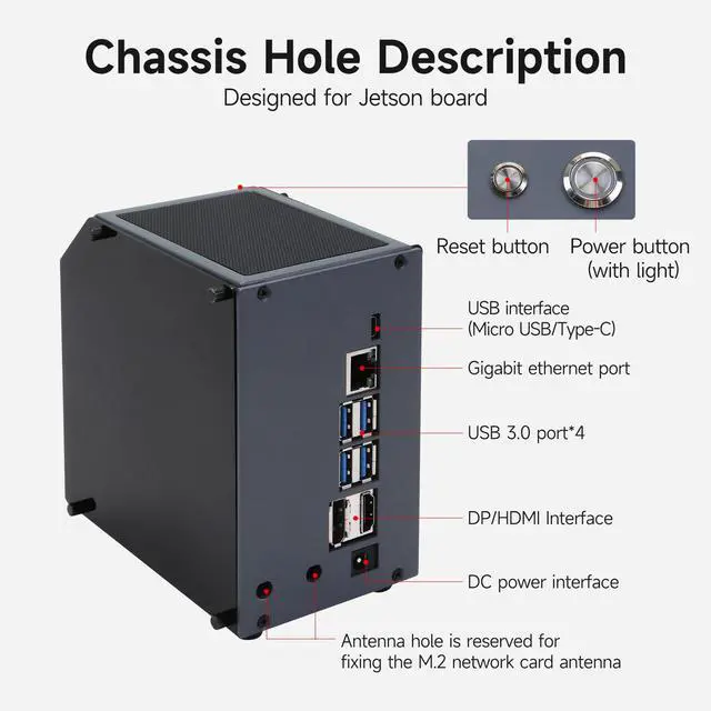 Alt view image 6 of 7 - Jetson Case for Jetson Nano Orin Nano Orin NX Super Heat Metal Mini Protect Case with Cooling Fan Antenna RGB Light(OLED Needs Program Drive)