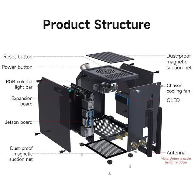 Alt view image 7 of 7 - Jetson Case for Jetson Nano Orin Nano Orin NX Super Heat Metal Mini Protect Case with Cooling Fan Antenna RGB Light(OLED Needs Program Drive)