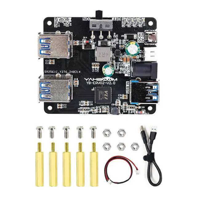 Alt view image 7 of 7 - 4 Port USB 3.0 Hub for Raspberry Pi Jetson Nano ROS Robot, Compatible with USB 3.0/2.0/1.1 Driver-Free Plug&Play, Onboard External USB-A5V (Micro-USB)9~24V Power Port, for High-Power Device