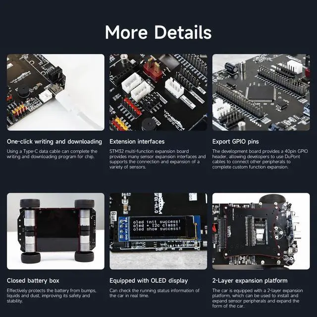 Alt view image 4 of 7 - Smart Car with Multifunctional Development 2in1 STM32F103ZET6 DIY Programming Electronics Project Ranging, Following, Line Patrol (Expansion Board)