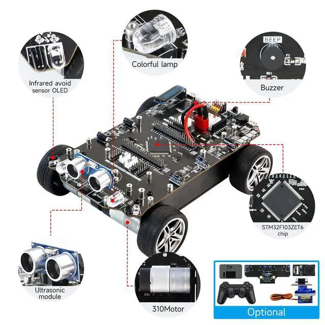 Alt view image 7 of 7 - Smart Car with Multifunctional Development 2in1 STM32F103ZET6 DIY Programming Electronics Project Ranging, Following, Line Patrol (Standard Kit)