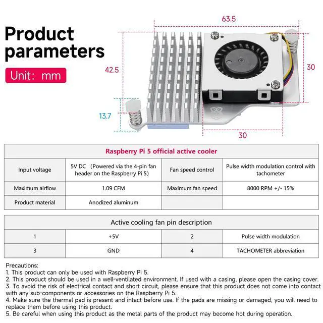 Alt view image 6 of 7 - Raspberry Pi 5 Active Cooler Heatsinks for Pi5 Raspberry Pi Official Intelligent Cooling PWM Fan Case and Acrylic Case for Pi 5 (pi5 Active Cooler)