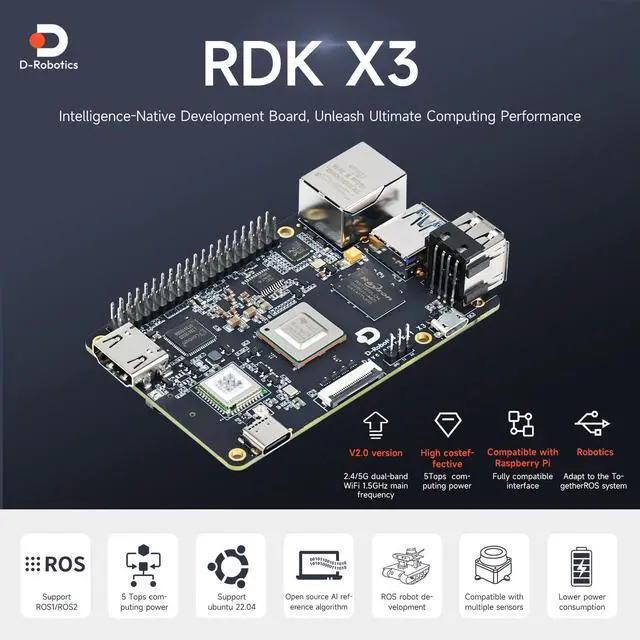 Alt view image 3 of 7 - Robot Develop Kit RDK X3 2GB/4GB RAM Development Board ROS2 LiDAR ROS Robot Development,Ubuntu,with Wireless Antenna,Serial Port Module Support CSI Cam (4GB)