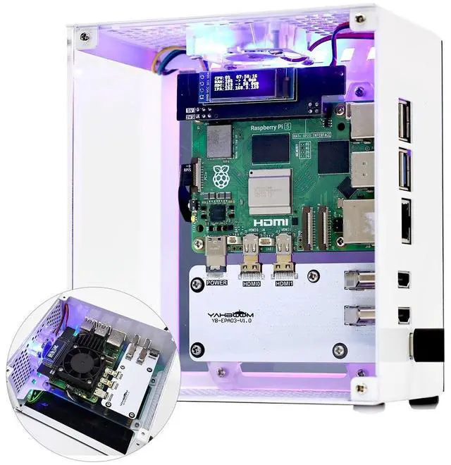 Main image of Raspberry Pi 5 Case, Aluminum Mini Tower Case with Cooling PWM Fan and RGB Color Changing Mood Light (Basic Version)
