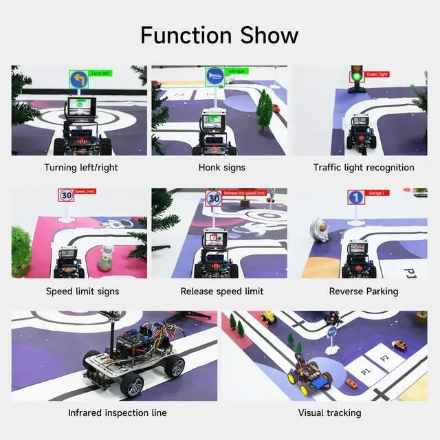 Alt view image 5 of 7 - AI Vision Autonomous Driving Sandbox Map Tracking Unmanned Robot Car Model Training 2m*1.5m with Traffic Light Accessories