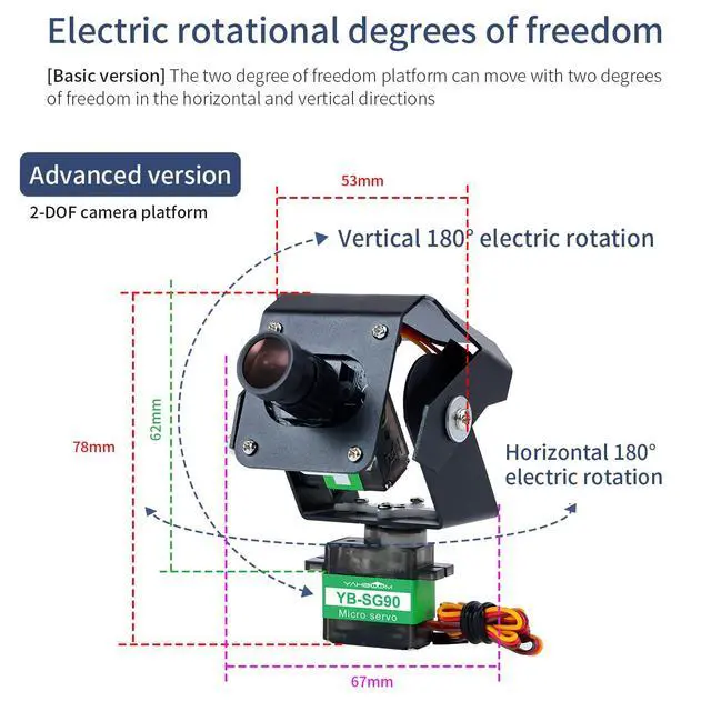 Alt view image 4 of 7 - Digital Servo 2DOF Multi-Angle Steering Gimbal Electric 2 Degrees of Freedom Camera PTZ with LED Light for DIY Robot Car (2DOF Basic Ver)